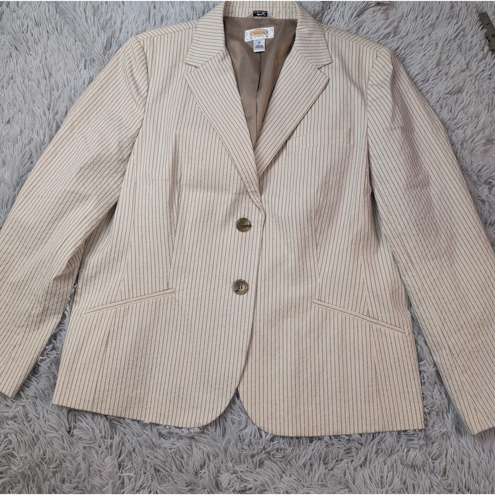 Vintage Talbots Jacket Womens 16 Biege Blazer Preppy Italian Fabric Faux Pockets